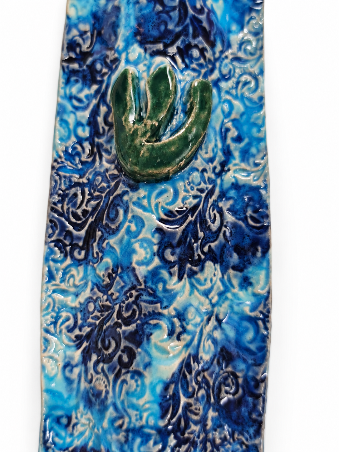 Handmade Ceramic Mezuzah Case “Blue Patterns”