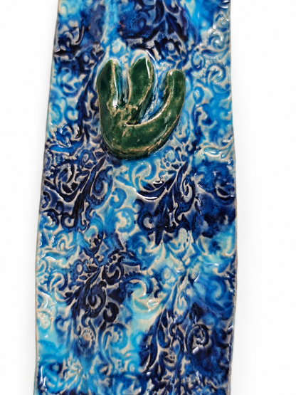 Handmade Ceramic Mezuzah Case “Blue Patterns”